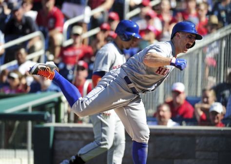 Sep 7, 2015; Washington, DC, USA; New York Mets third baseman David Wright (5) reacts after scoring a run in the seventh inning against the Washington Nationals at Nationals Park. Mandatory Credit: Evan Habeeb-USA TODAY Sports